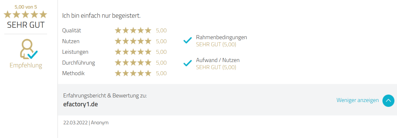 Efactory1 Positve Erfahrungen - 1