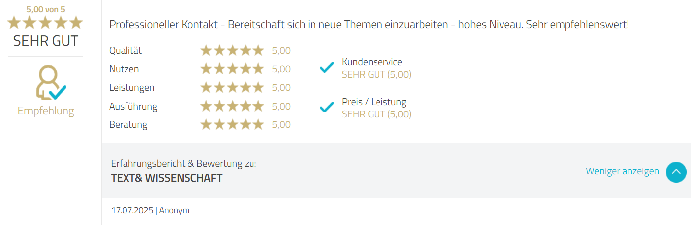 Text und Wissenschaft Positve Erfahrungen - 3