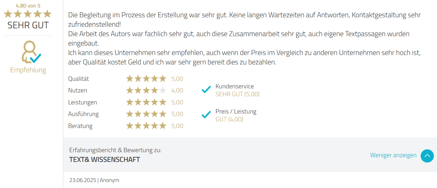 Text und Wissenschaft Positve Erfahrungen - 1